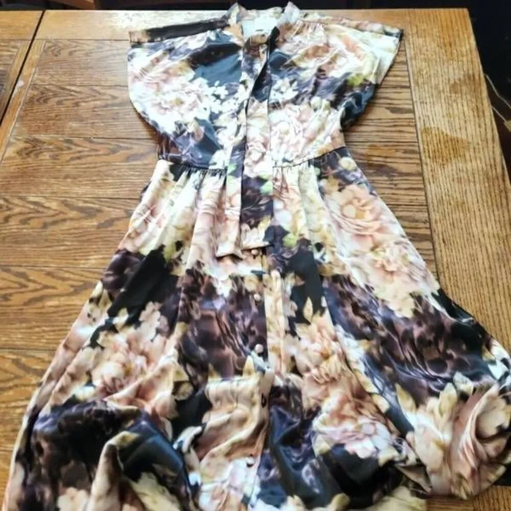Reformation the collection Bradford silk black &pink floral dress sz 4